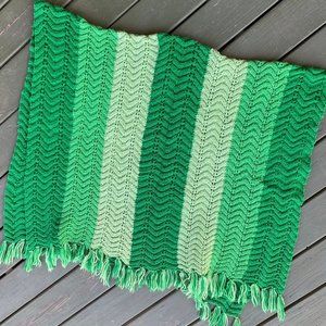 Green Knit Striped Throw Blanket